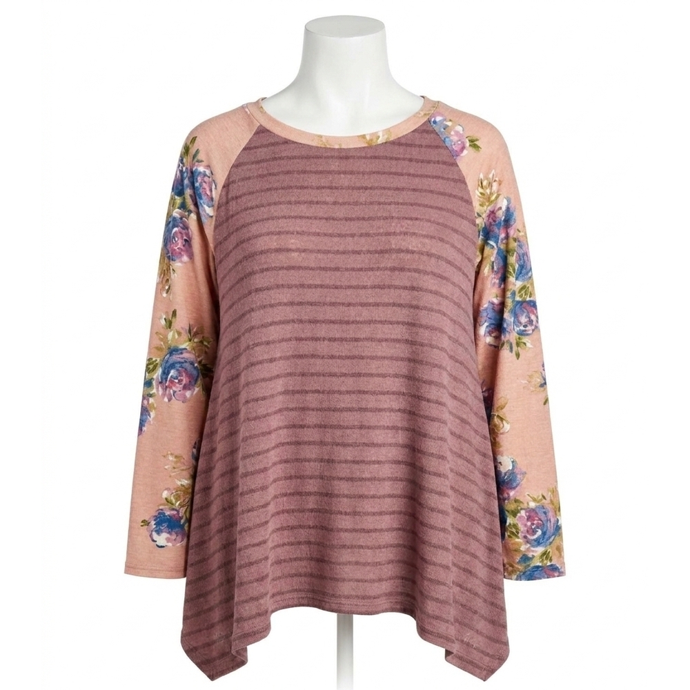 NEW UMGEE floral & striped knit trapeze tunic - plus in mauve